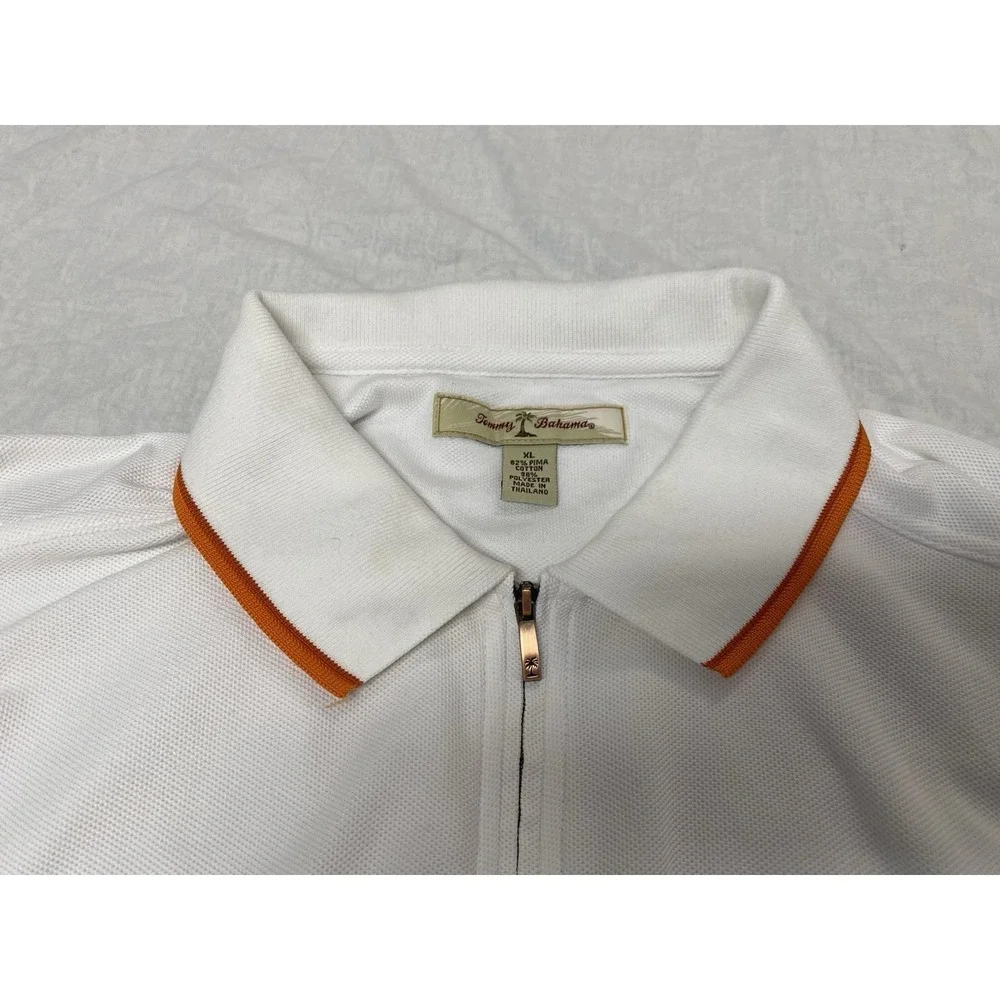 Tommy Bahama Polo Shirt XL‎ White 1/4 Zip Short Sleeve Pima Cotton Casual